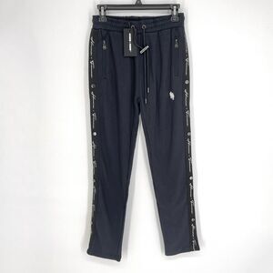 Homme + Femme NEW Signature Track Pants Sz XS Black Logo Stripe Zip Pockets